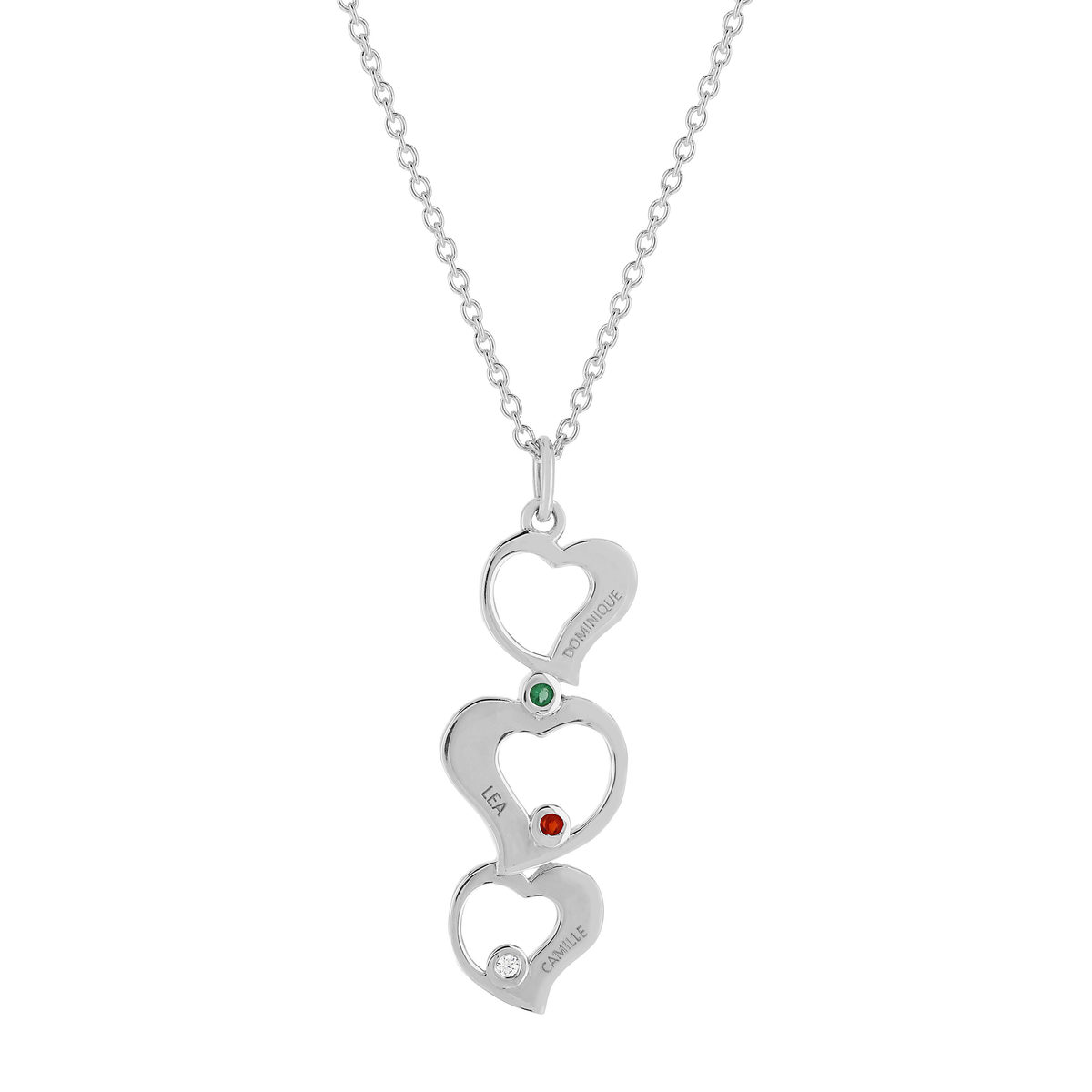 Collier argent 925 triple coeur personnalisable zirconias multicolores 44,5 cm
