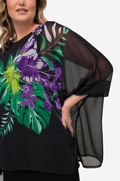 Bluse, A-Linie, doppellagig, verzierte Blüten