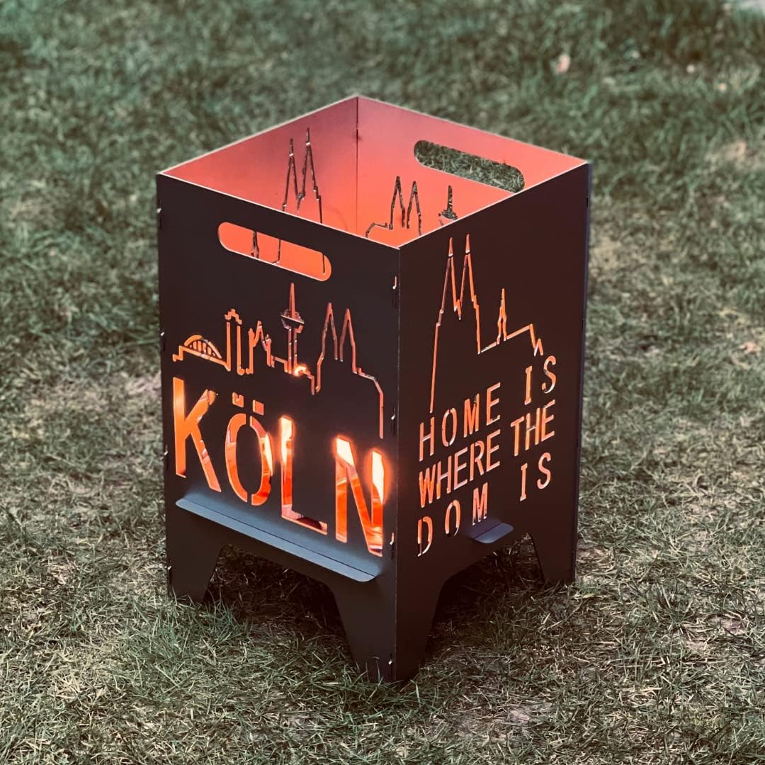 Feuertonne Mit Stadtmotiv | Stabiles Stecksystem Mit Tragegriffen | Robust & Aus Hochwertigem Stahl | Für Eine Knisternde Gemütlichkeit In Deinem Garten (50cm Köln)