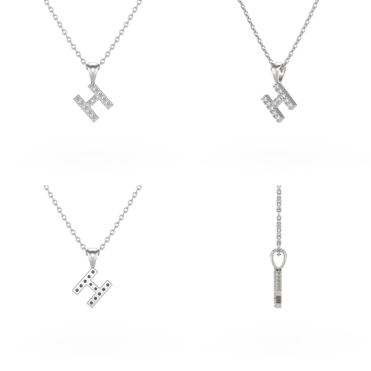 Collier Pendentif ADEN Lettre H Diamant Chaine Argent 925 incluse 0.72grs