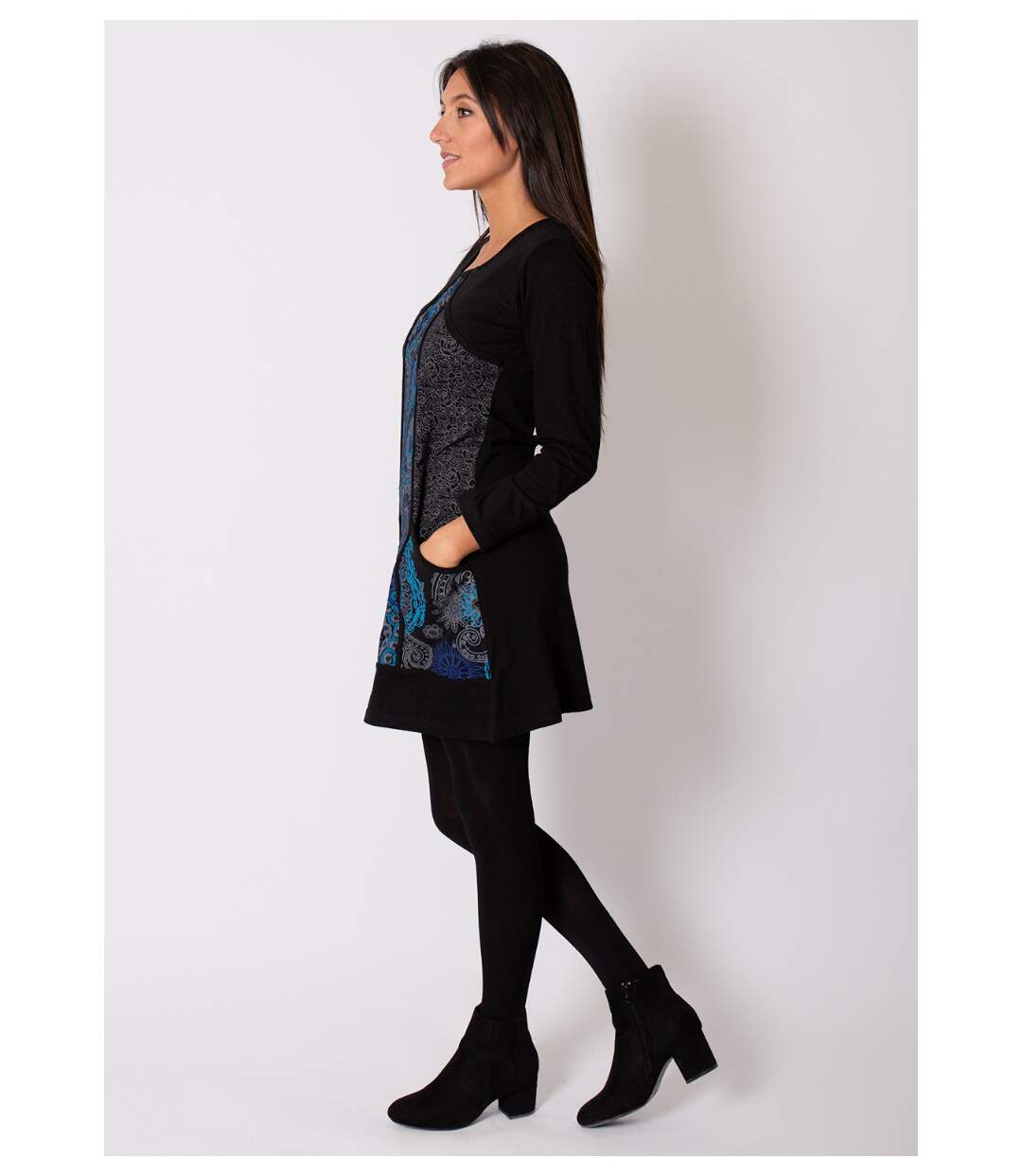 Robe courte manches longues coton INATYA imprimé ethnique Coton Du Monde