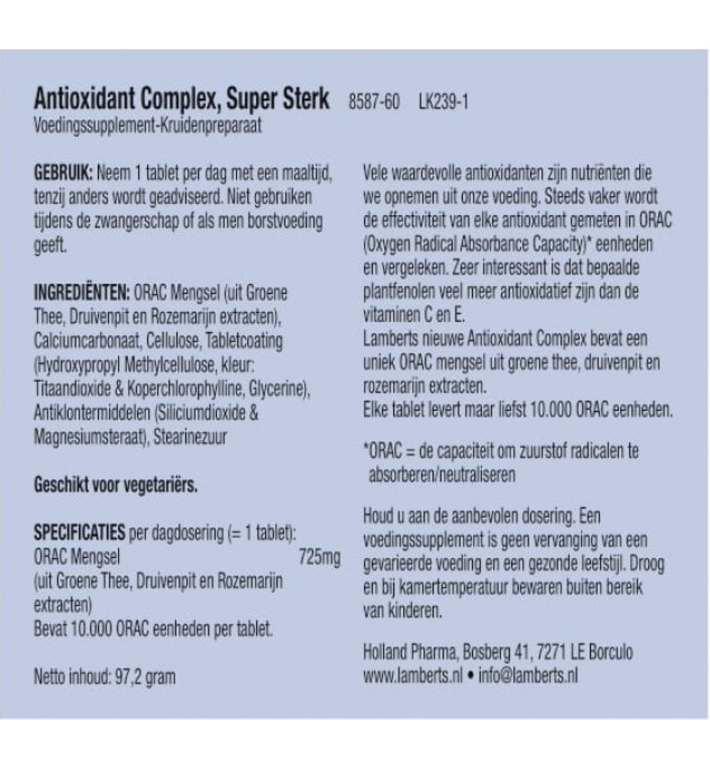Lamberts Antioxidant Complex Super Sterk (60 Tabletten)