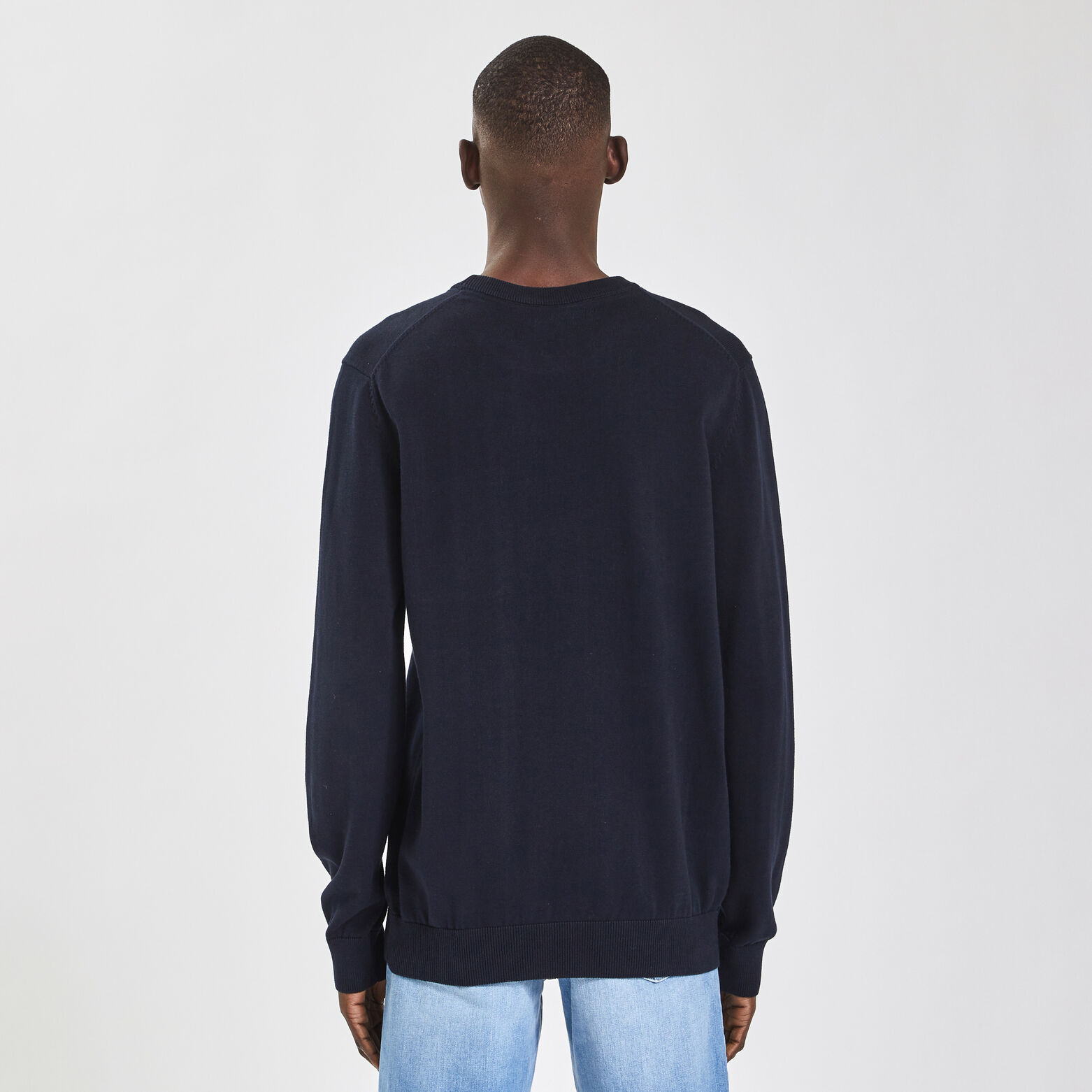 Pull col rond poche contrastée Bleu foncé