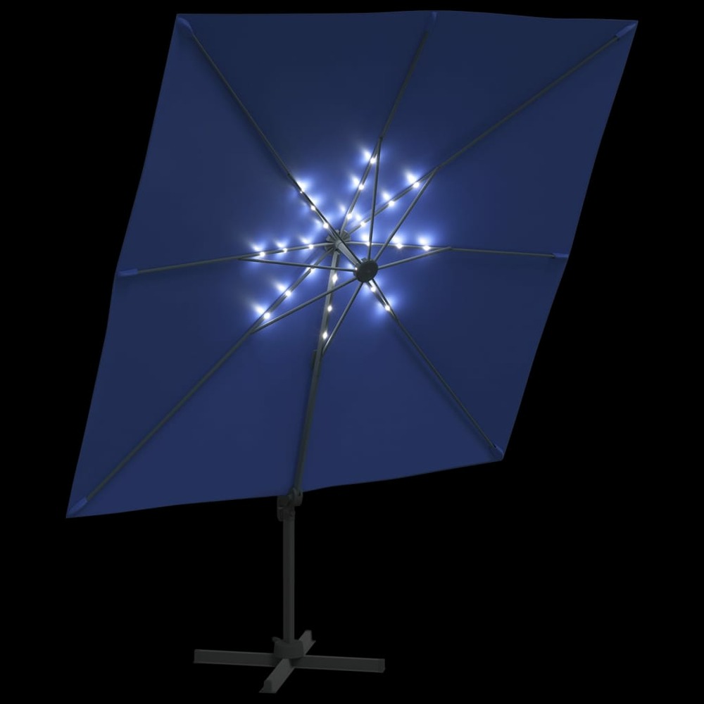 Parasol meuble de jardin cantilever à led 400 x 300 cm bleu azuré