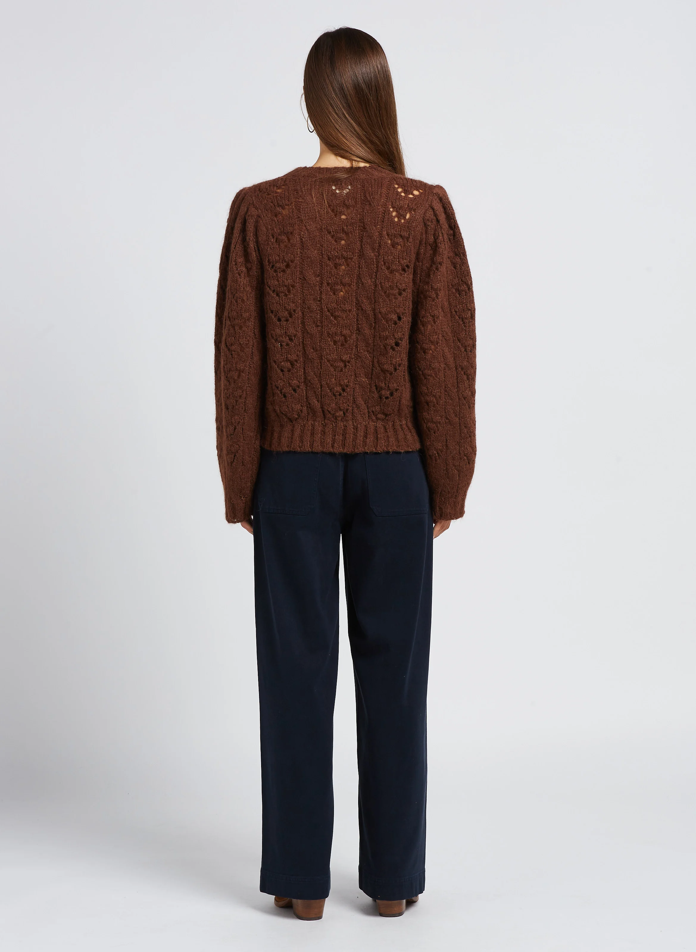 CADIX - Pull droit encolure ronde en laine mélangée | Marron