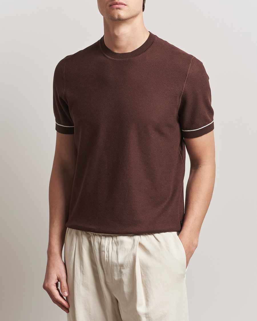 BOSS BLACK Jianfranco Cotton/Viscose Knitted T-Shirt Dark Brown