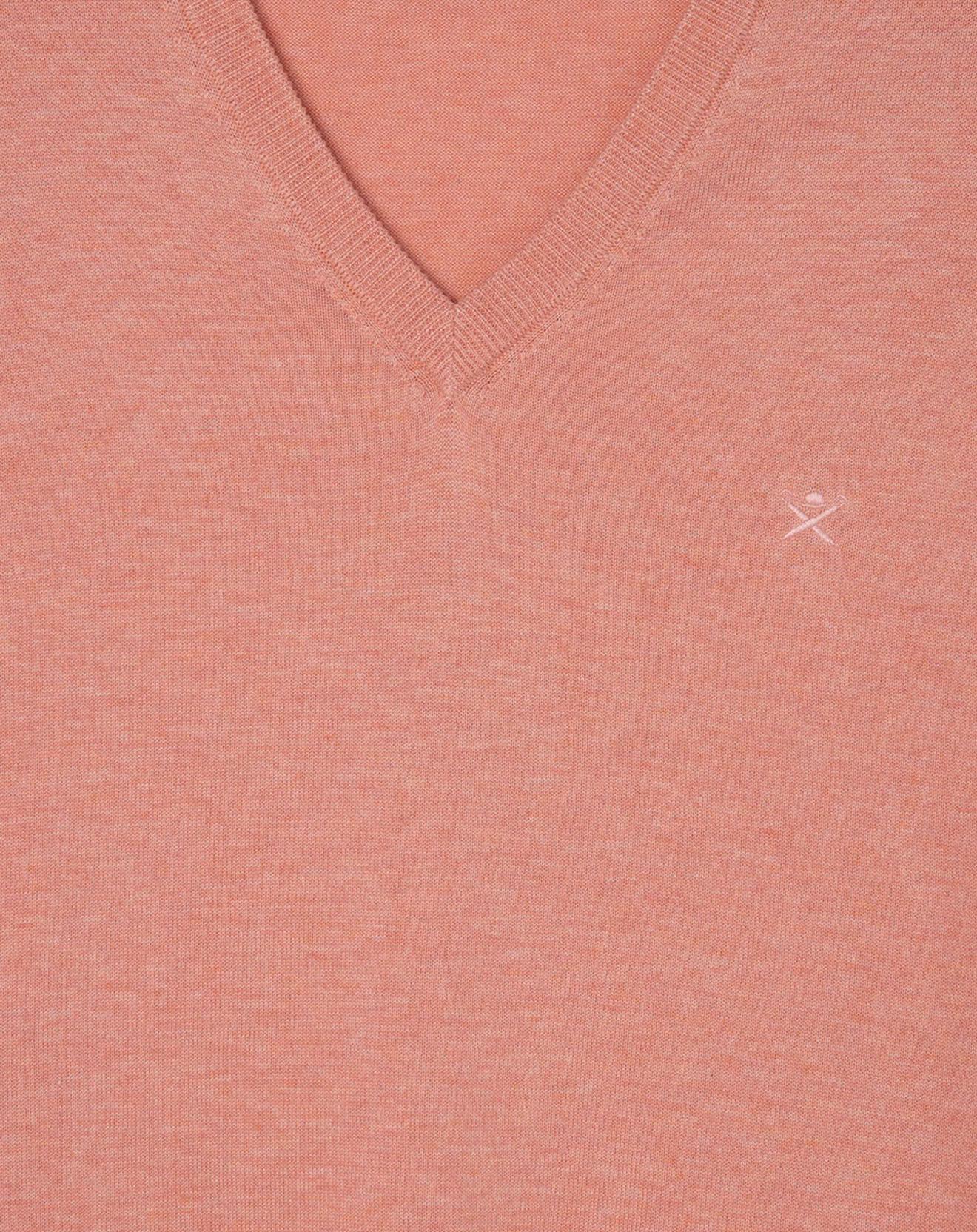 Hackett London Pull en Coton & Soie col V orange clair chiné