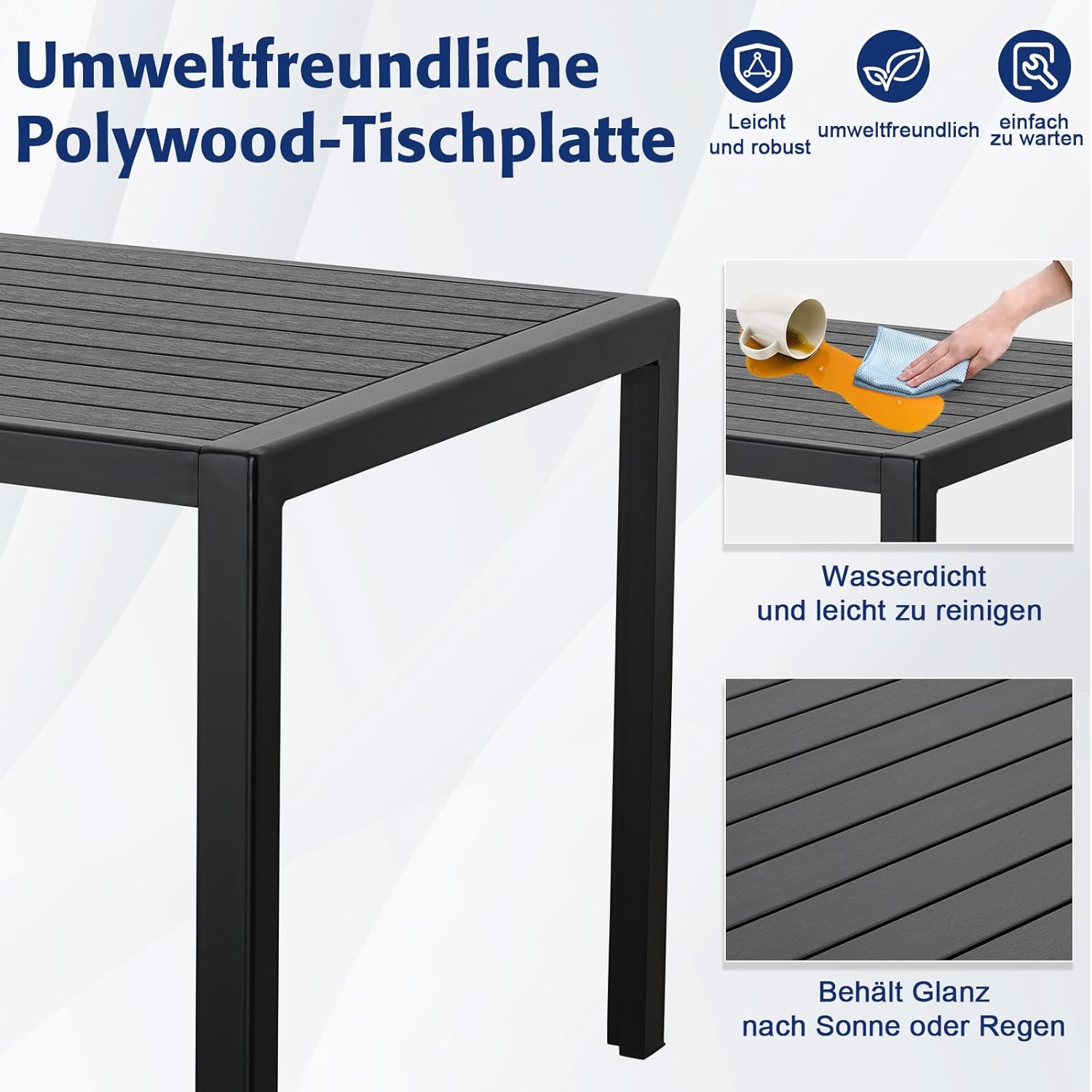 Atenza Gartenmöbel Set 6 Personen, 6+1 Aluminium Tisch und Stühle Set, 6 Sessel, 1 WPC Esstisch, inkl. Auflagen, Wetterfest Terrassenmöbel für Garten Terrasse Balkon (Schwarz, 6 Sessel+1 Esstisch)