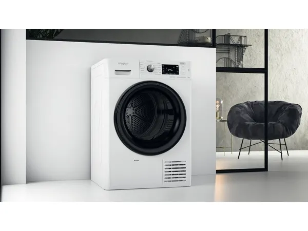 Whirlpool FFT M22 9X2B PL, Fritstående, Front-læsning, Kondensering, Sort, Hvid, Knapper, Dreje, Berøring, Højre