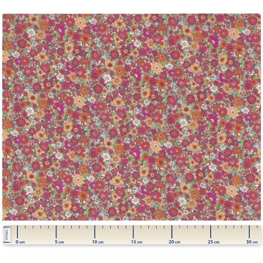 Coupon Tissu Enduit De 35Cm Ex2342 Multifleurs Rose Orange