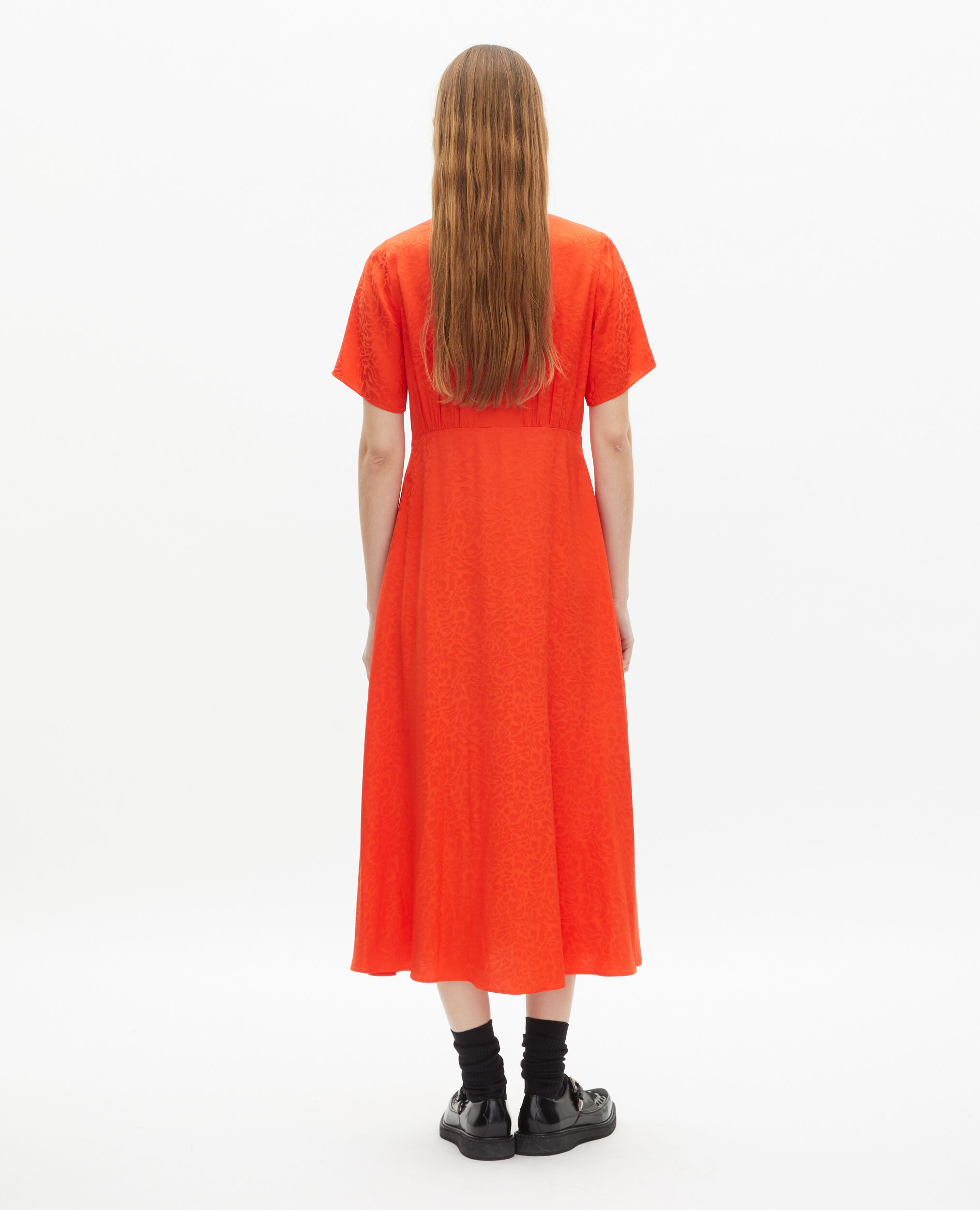 Robe longue en jacquard motif léopard orange