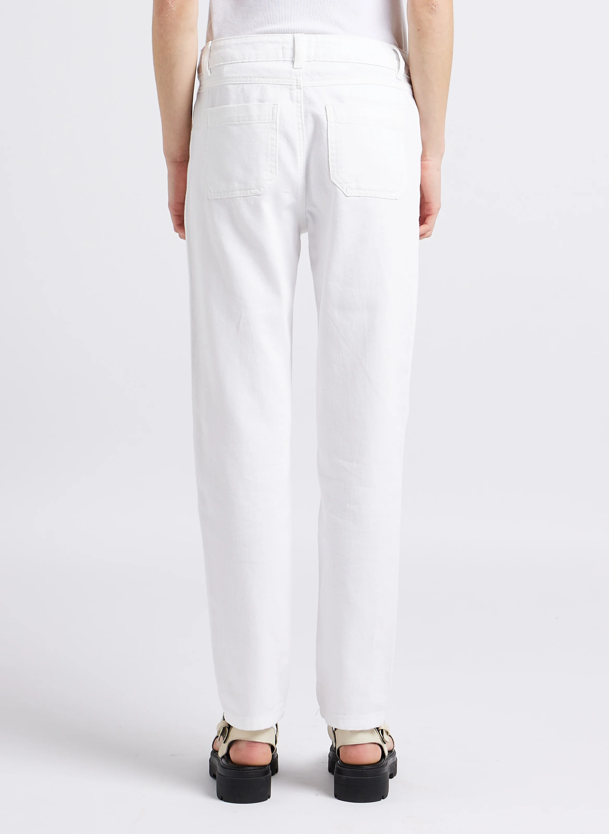 NALLA - Pantalon slim taille haute en coton | Blanc
