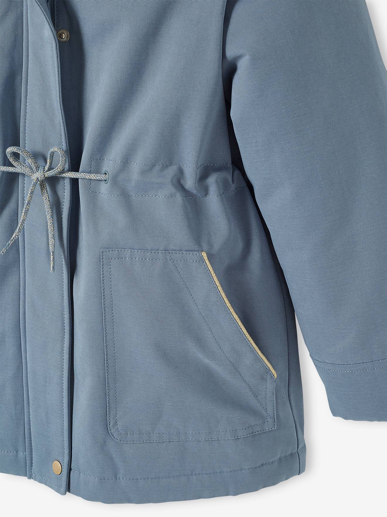 Parka com capuz 3 em 1, verde-escura lisa para meninas
