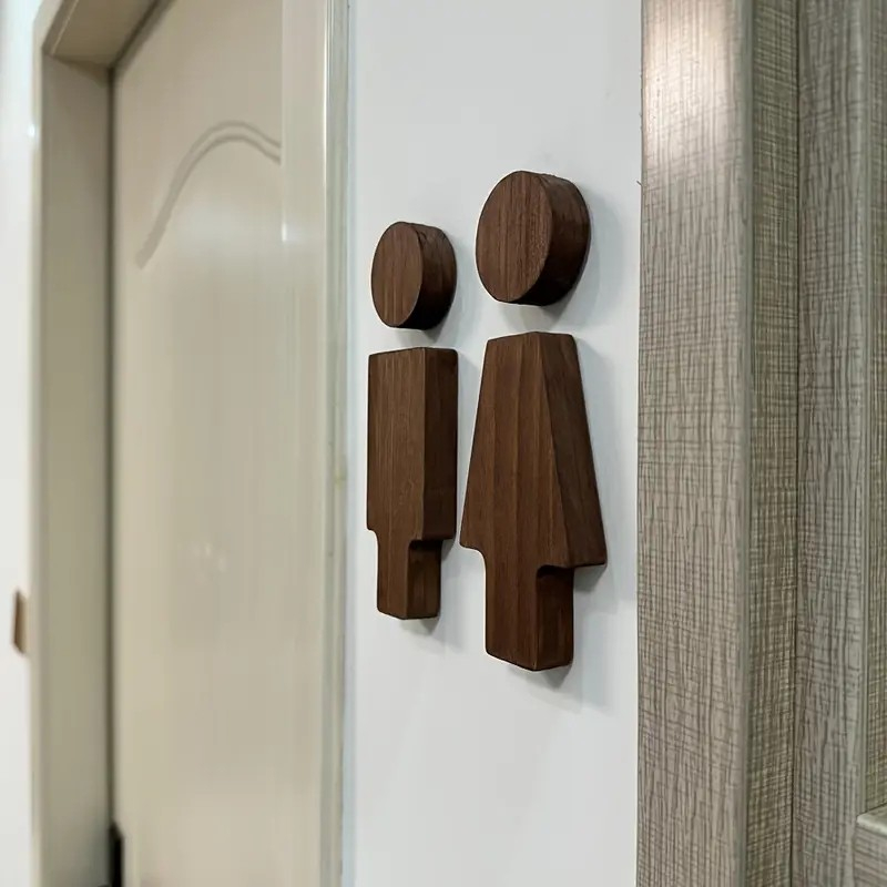 (2er Set) 16cm Holz Toiletten Piktogramm Sticker WC Damen / Herren Aufkleber - Braun