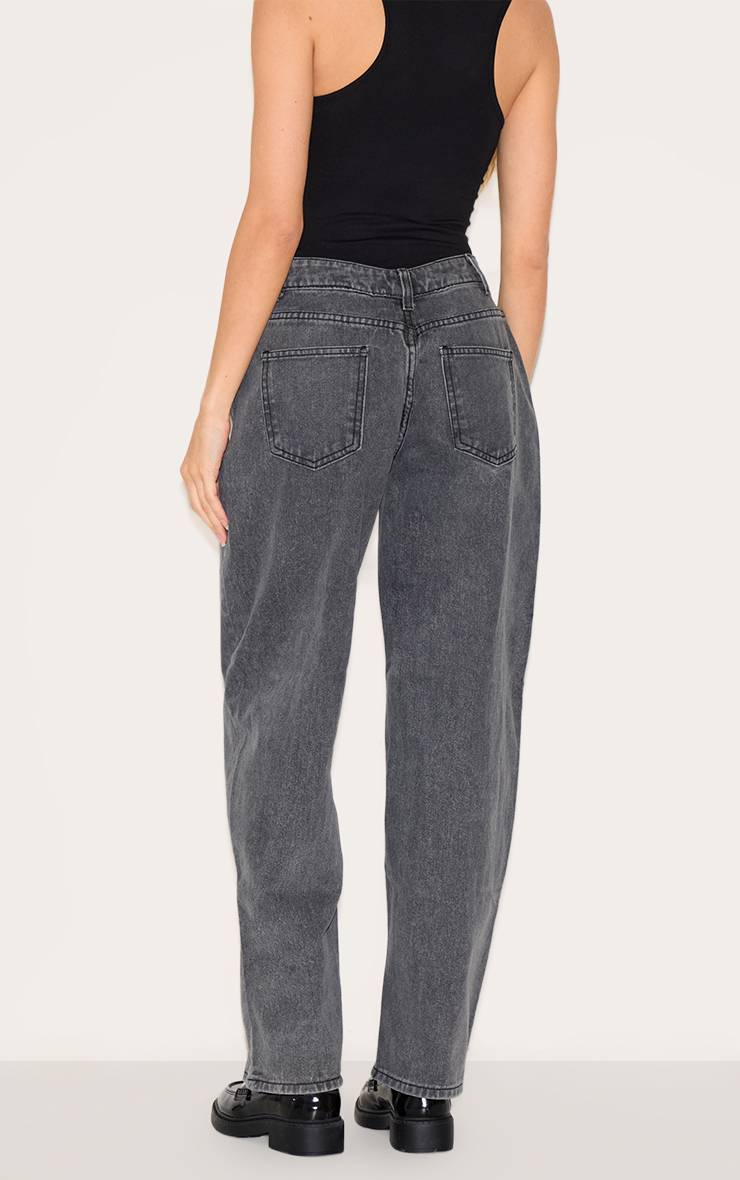 Washed Grey Jean Boyfriend À Taille Basse Dans Le Dos