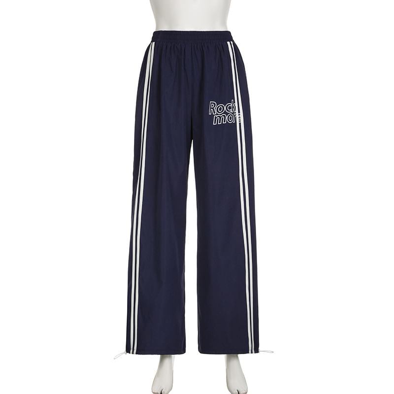 BrickBlack - Elastische taille, gestreepte, met letters bedrukte, wijde trainingsbroek
