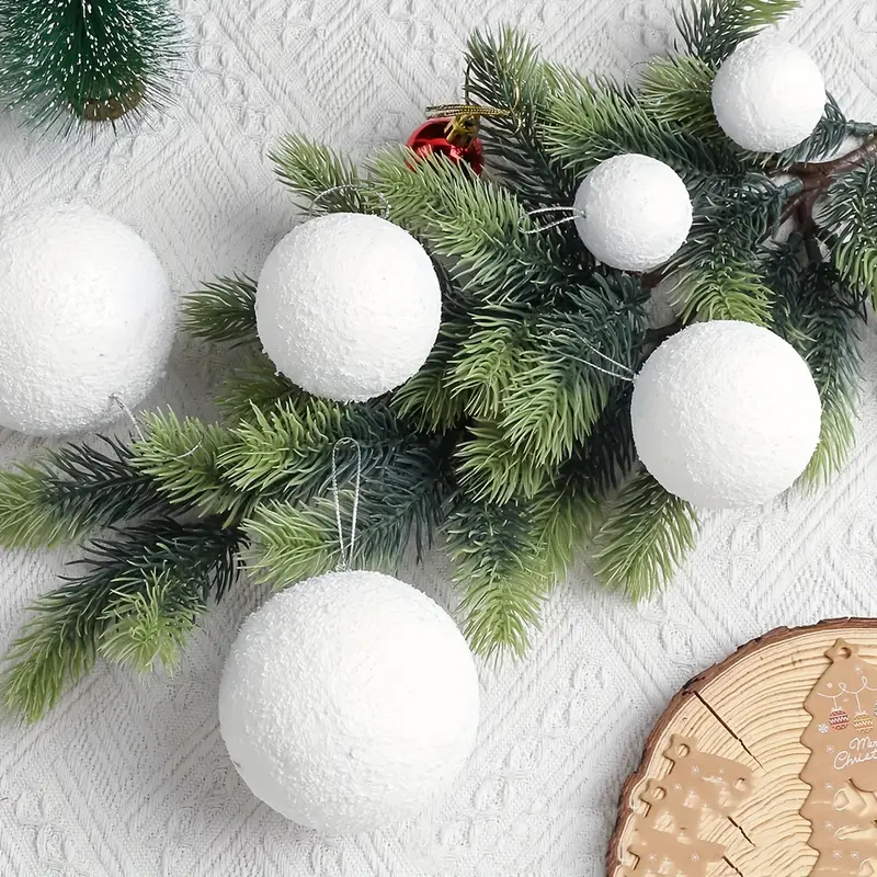 (12er Set) Ø3.5cm Styropor Schneeball Christbaum Schmuck Weihnachtskugeln Tannenbaum Home Deko - Weiss