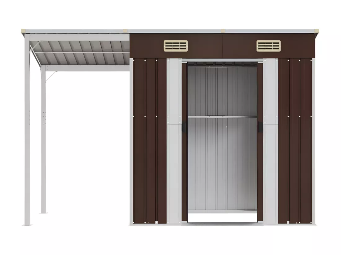 Abri de jardin avec toit prolongé marron 277x110,5x181 acier