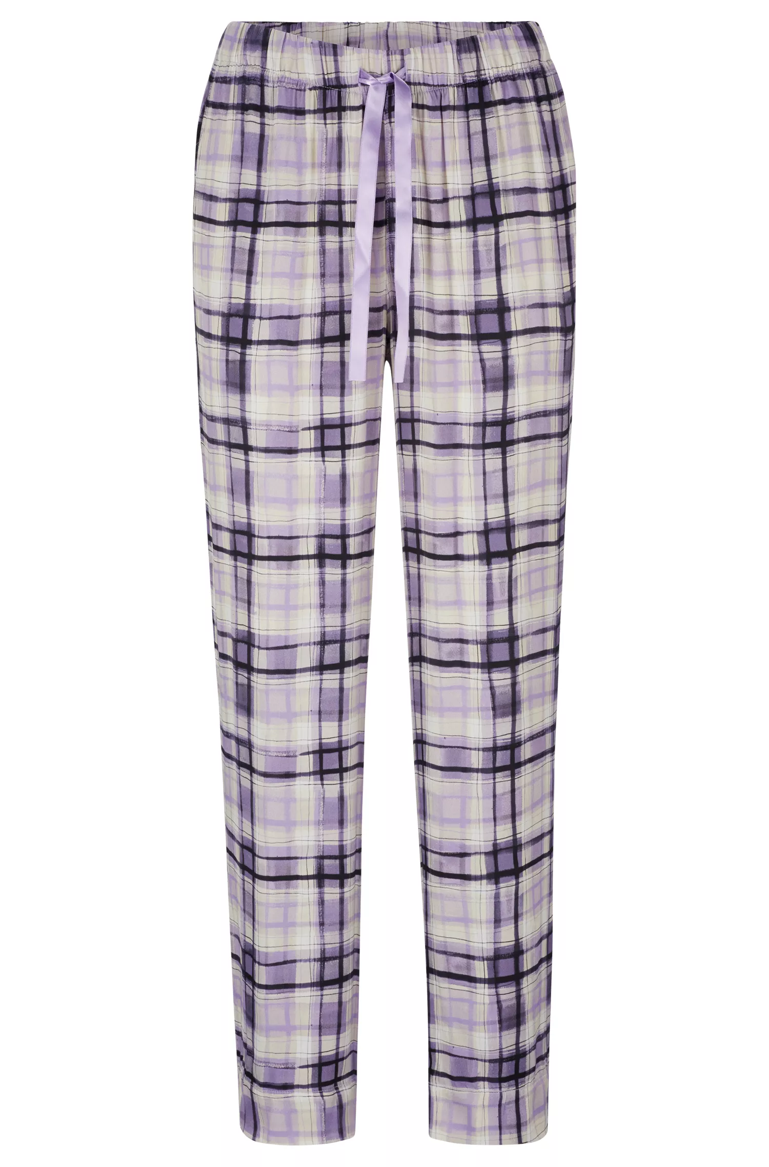 Calça de pijama HUGO em cetim vermelho com estampa xadrez por toda a peça.