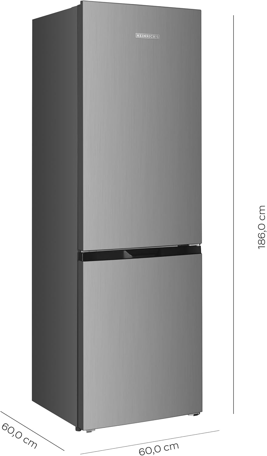 Heinrich´s Kühlgefrierkombination mit 315 L Gesamtvolumen, 219 L Kühlvolumen 96 L Gefriervolumen, LED Beleuchtung, Türanschlag wechselbar, leise 40 dB, große Tiefkühlboxen, 7 Temperaturstufen, Inox