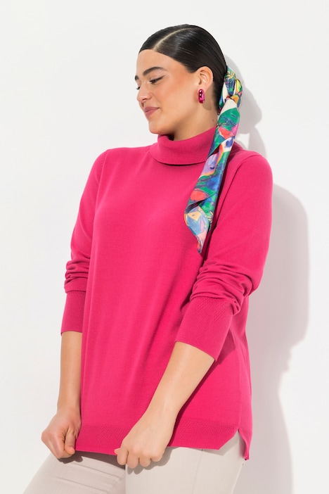 Rollkragenpullover, breite Rippbündchen, Langarm