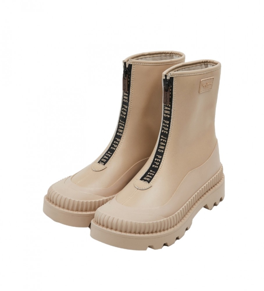 Botas de cano curto Pepe Jeans com zíper de borracha na cor bege.