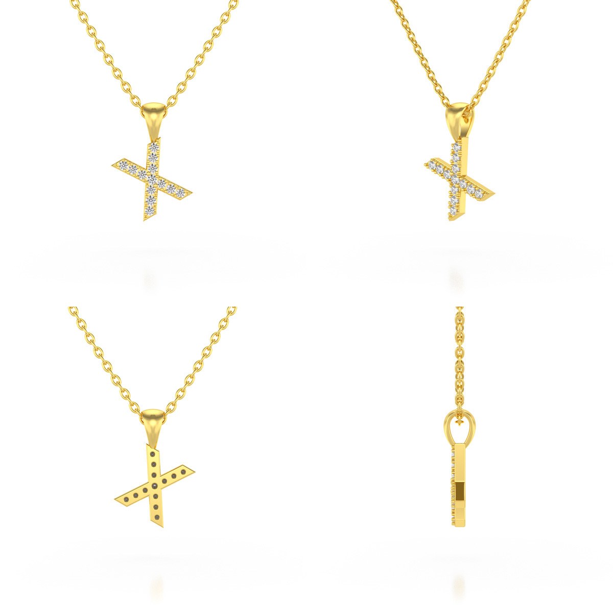 Collier Pendentif ADEN Lettre X Or 750 Jaune Diamant Chaine Or 750 incluse 0.72grs