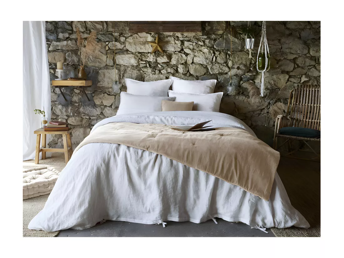 HARRIS - Chemin de Lit 90x200cm Velours de Coton Coloris Pampa
