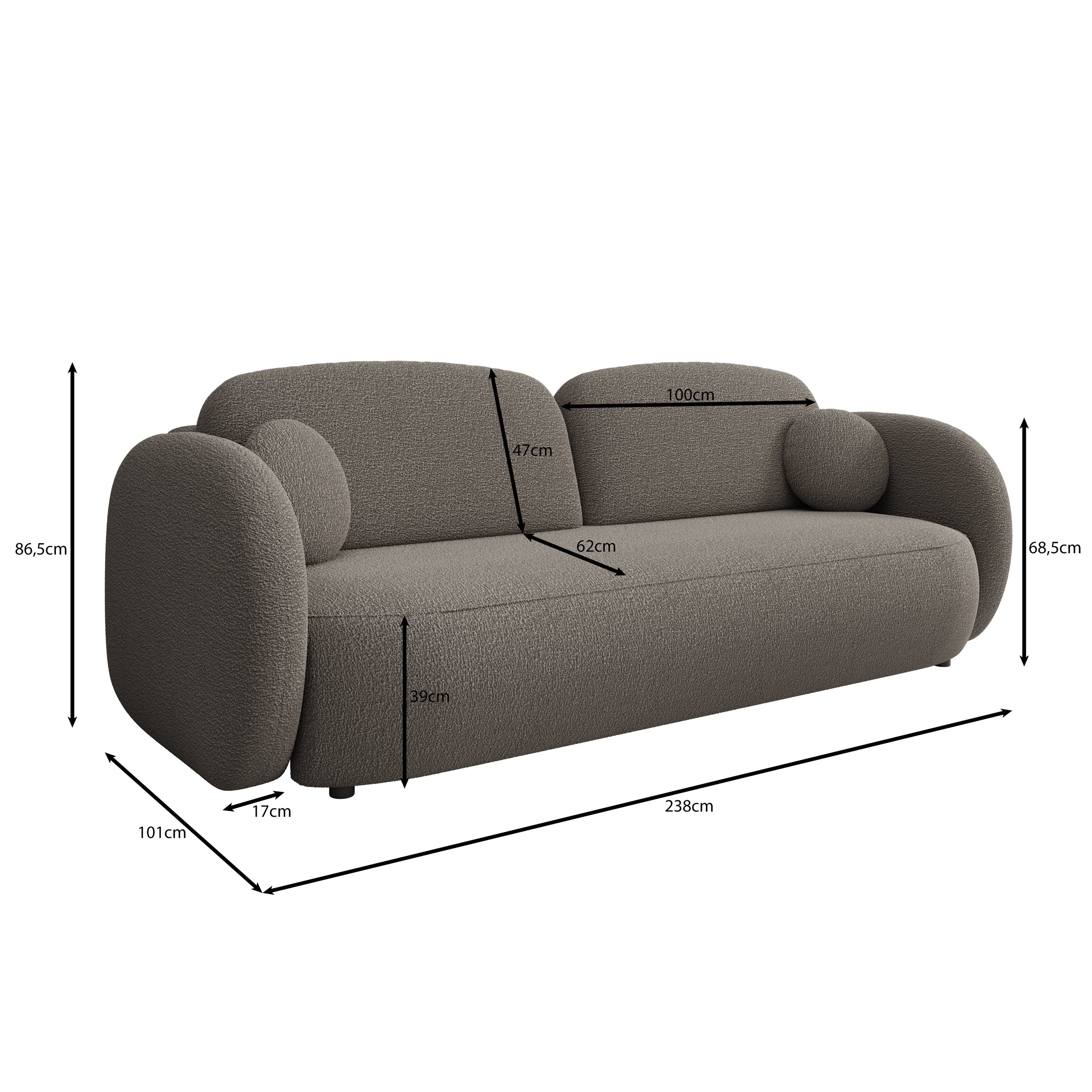 Ovela - Slaapbank - Teddystof bruin - 238x101x87 cm