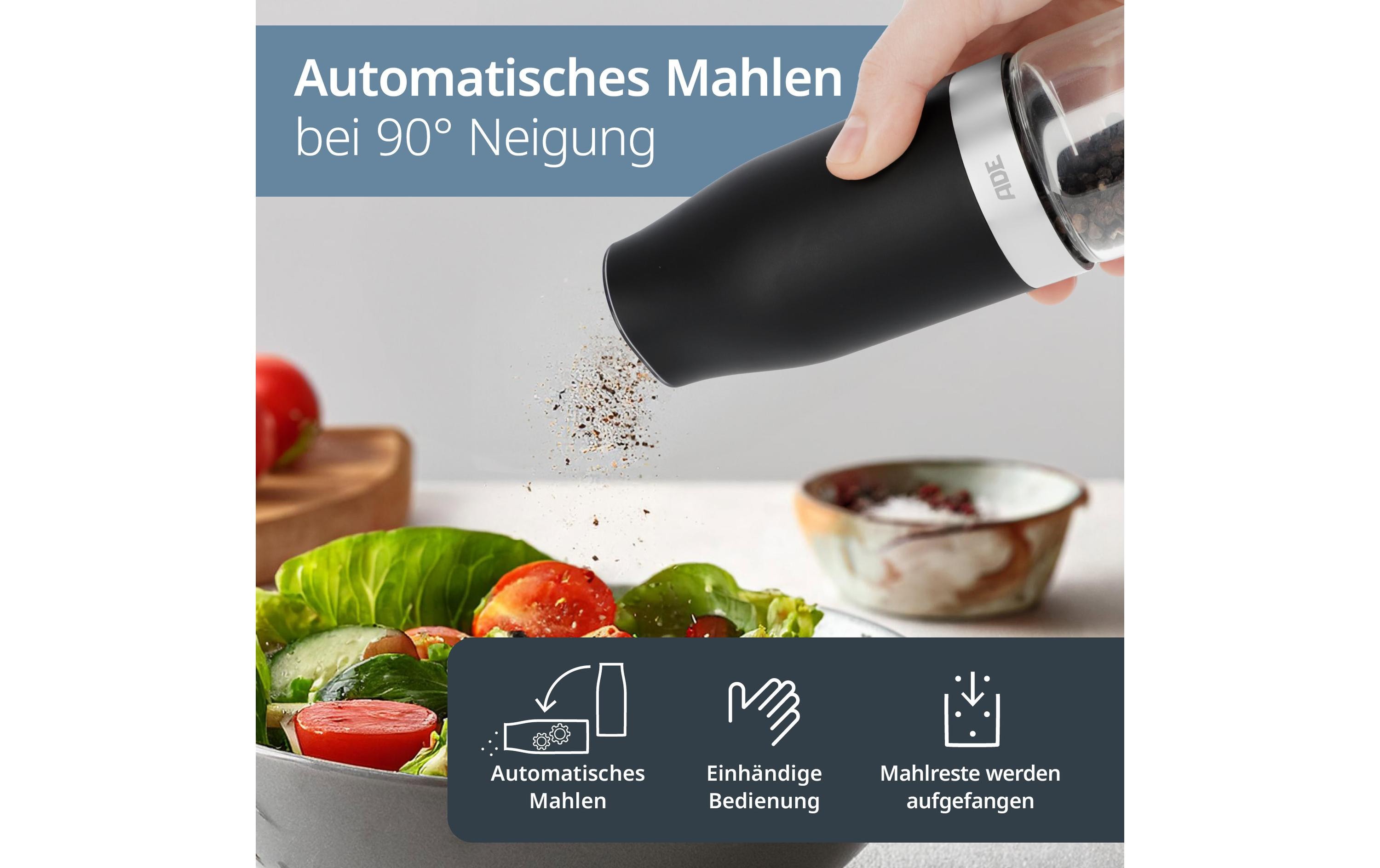 Salz- und Pfeffermühle 18.3 cm, SchwarzElektrische Salz- und Pfeffermühle mit Kipp-Sensor