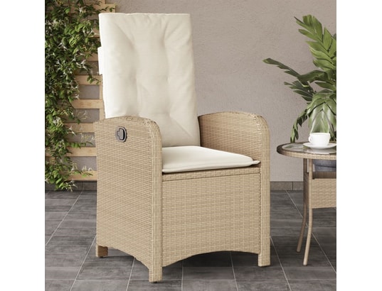 VIDAXL - Chaise inclinable de jardin avec coussins beige résine tress...