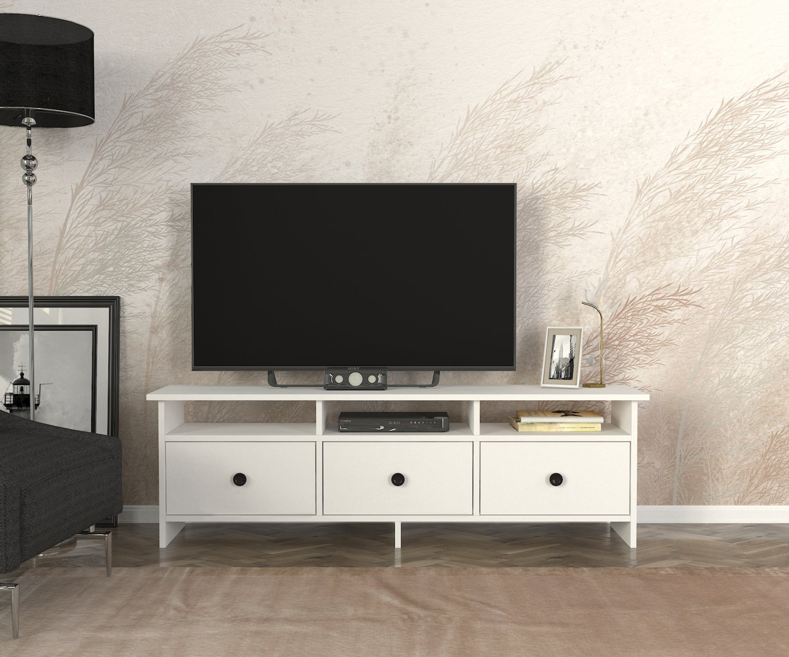 TV-Lowboard - weiß - 3 Klappen - 150 cm