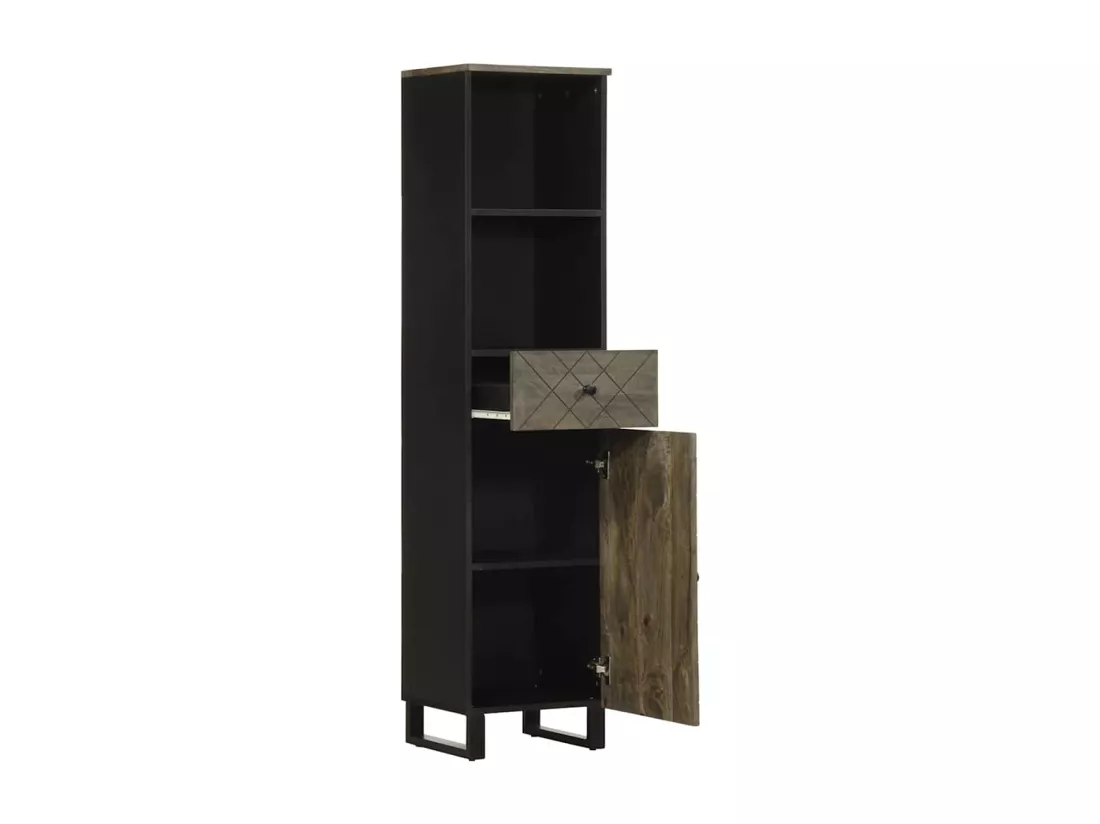 Armoire de salle de bain noir 38x33x160 cm bois massif manguier