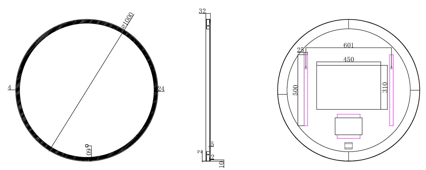 Mueller Celin ronde spiegel met LED verlichting 100cm zwart mat