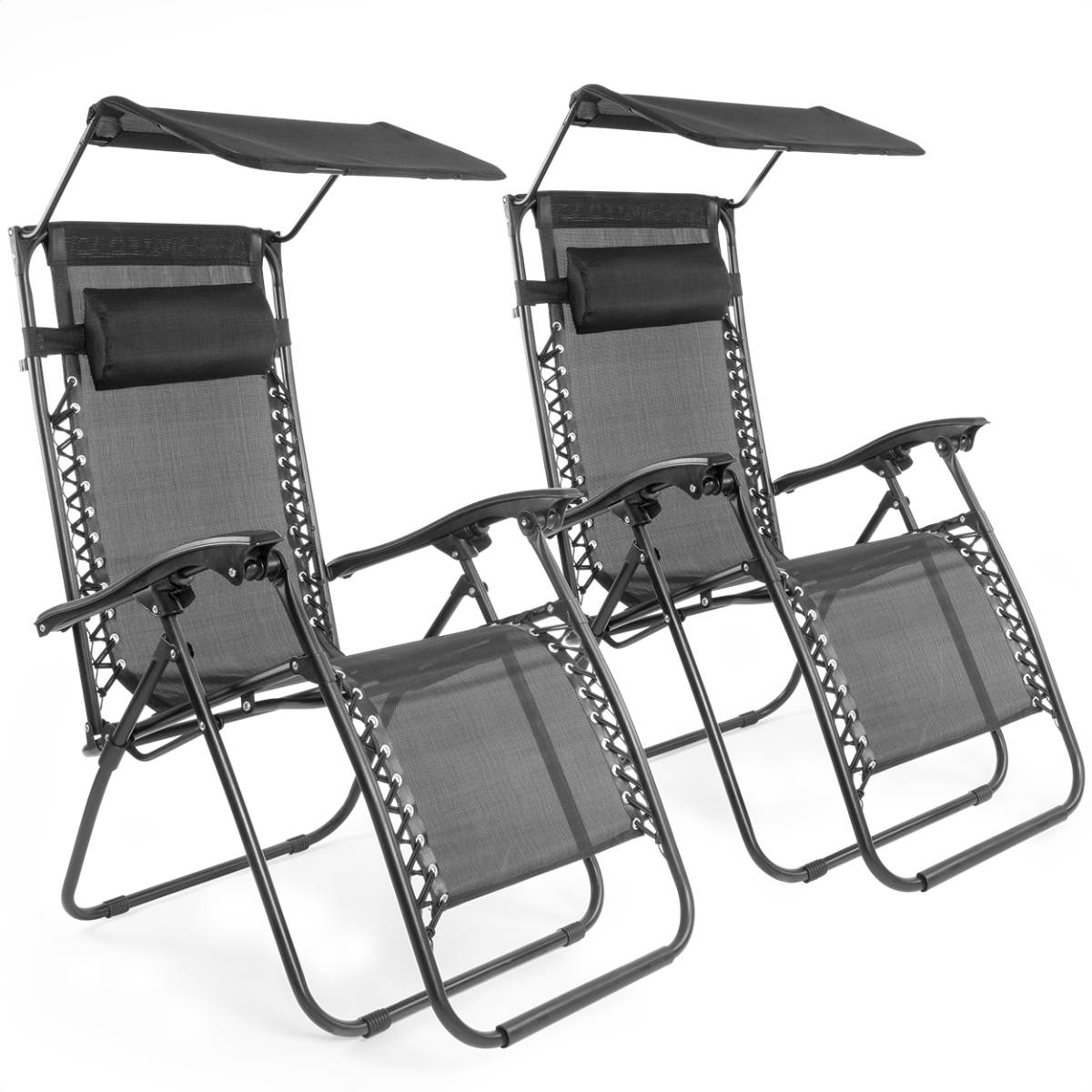 LifeGoods set van 2 relaxstoelen met zonnescherm - Black