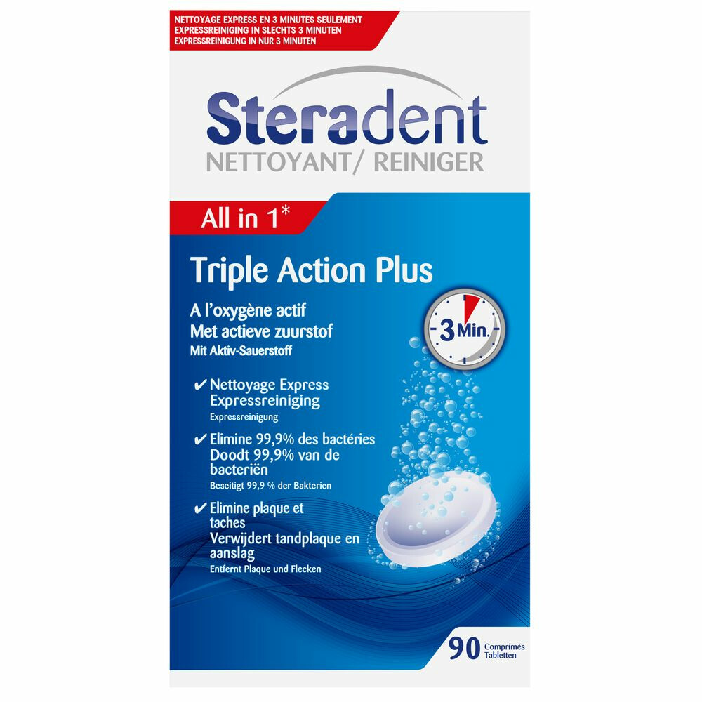 Steradent Triple Action Plus Kunstgebit Reiniger90 tabletten