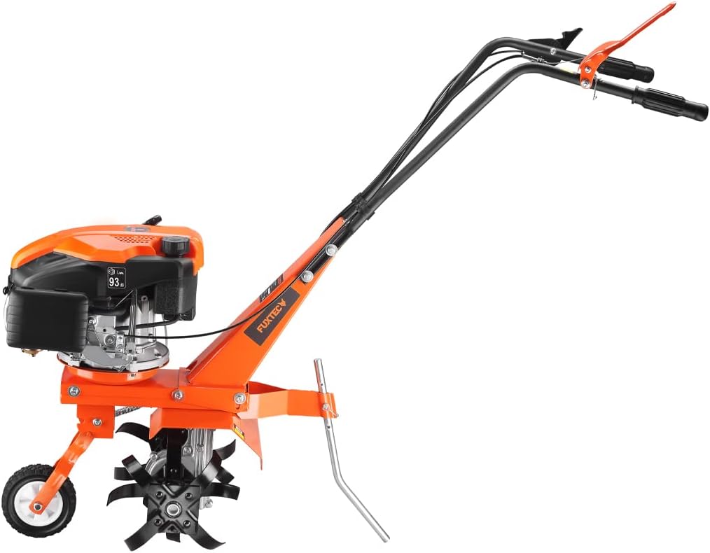 FUXTEC Motorhacke FX-AF1139, Gartenfräse für kleine bis mittelgroße Flächen, benzinbetriebene Bodenhacke, 16 robuste Messer, 4-Takt-Motor, Arbeitsbreite 36 cm, 3000 U/min