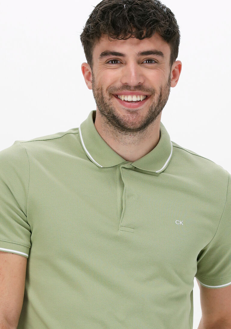CALVIN KLEIN groene calvin klein polo stretch pique tipping slim polo