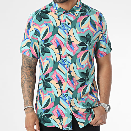 Chemise Manches Courtes Vert Floral