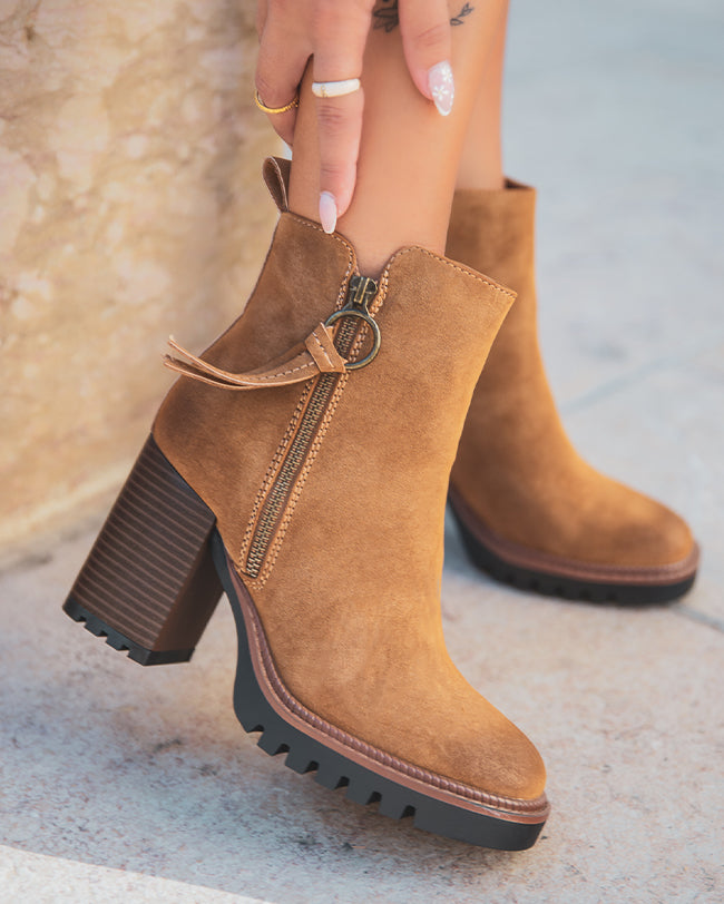Bottines femme camel à talon - Petra