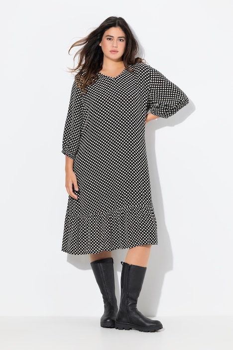 Midikleid, Herzen, A-Linie, V-Ausschnitt, 3/4 Arm