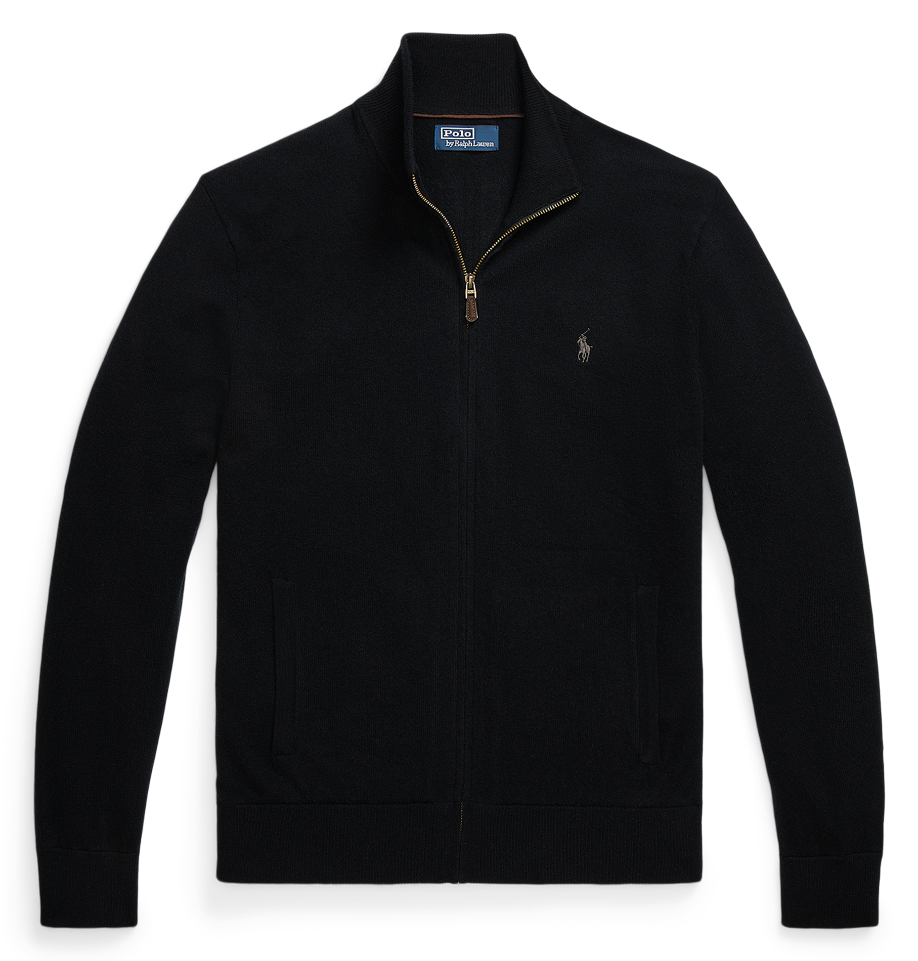 Gilet col montant regular-fit brodé en laine mélangée | Noir