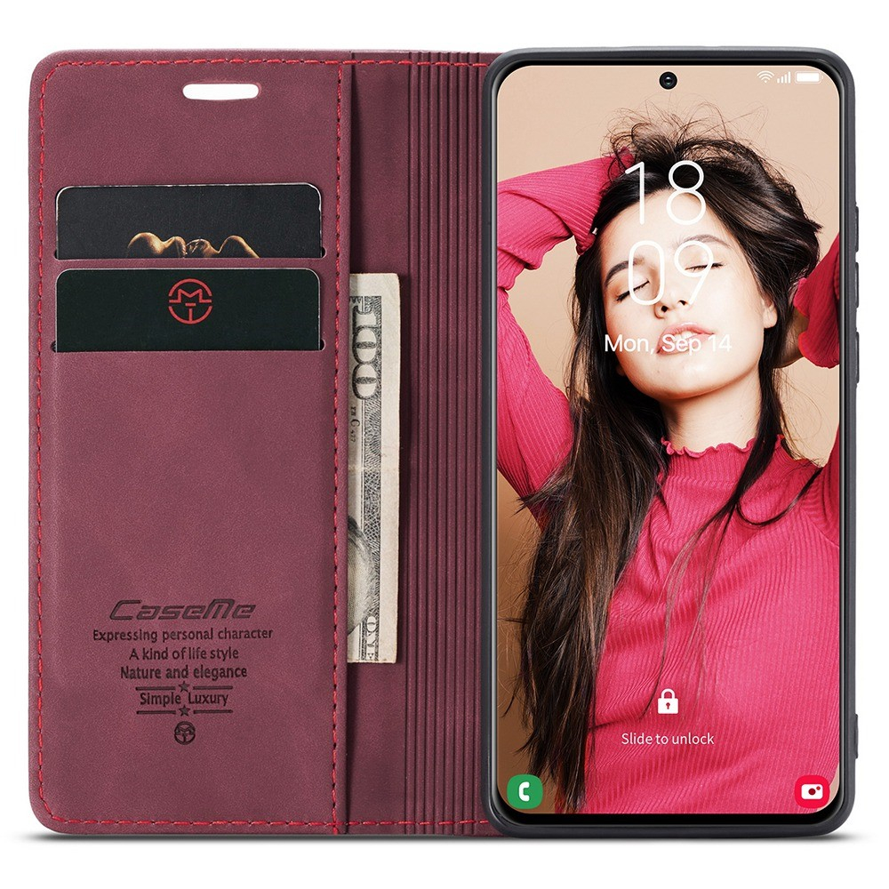 Samsung Galaxy S21 FE 5G Leder Tasche Flip Wallet Etui mit Kartenfächern - Dunkelrot