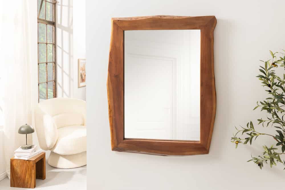 Massiver Spiegel MAMMUT 100cm braun Akazienholz Baumkante Wandspiegel