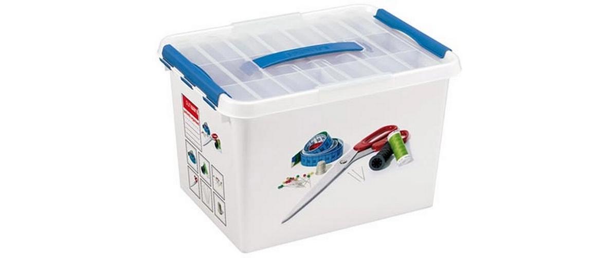 Aufbewahrungsbox Nähkasten Blau/Weiss, 40 x 30 x 26 cmAufbewahrungsbox mit praktischen Verschlussclips und stabilem Griff