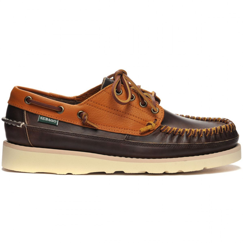 SENECA DARK BROWN OCRA-Mocassin bicolore en cuir pour homme