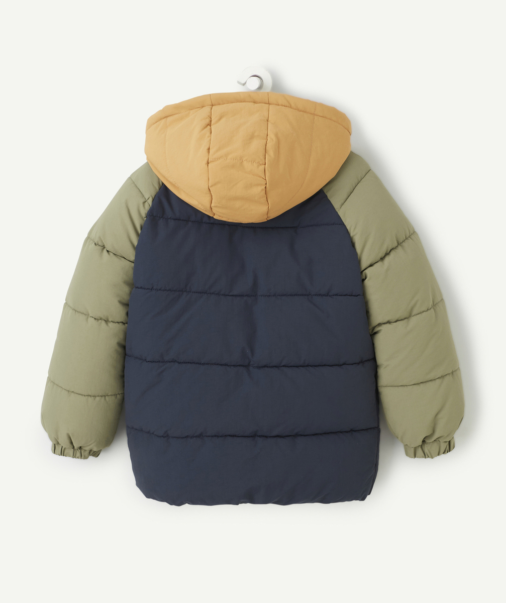 DOUDOUNE GARÇON EN REMBOURRAGE RECYCLÉ COLORBLOCK BLEU ET MARRON