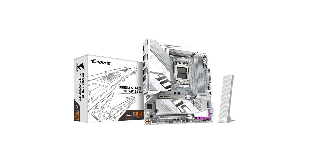 GIGABYTEB850M AORUS ELITE WIFI6E ICE socket AM5 moederbord  (Zilver/wit, RAID, 2,5Gb-LAN, WLAN, BT, Sound, µATX, Tweedekans)