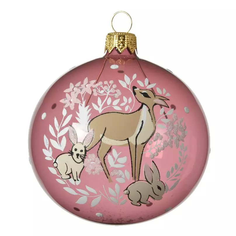 Lot de 6 boules de Noël en verre (D80 mm) Cerf Vieux rose