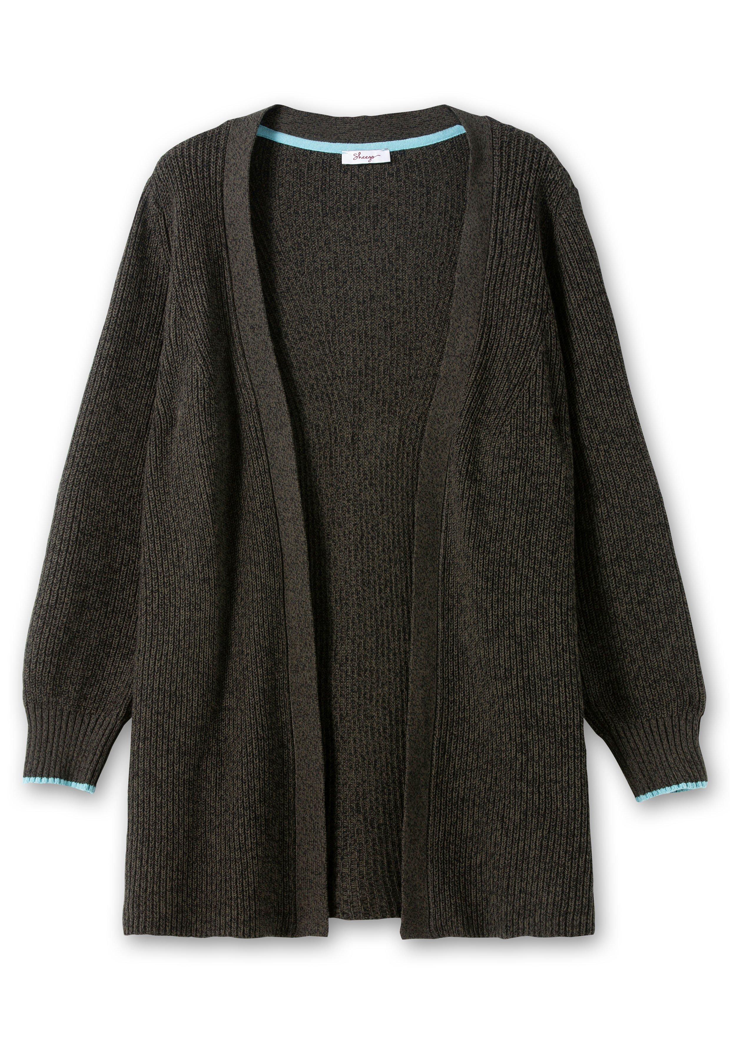 Longstrickjacke mit Perlfangmuster, in offener Form